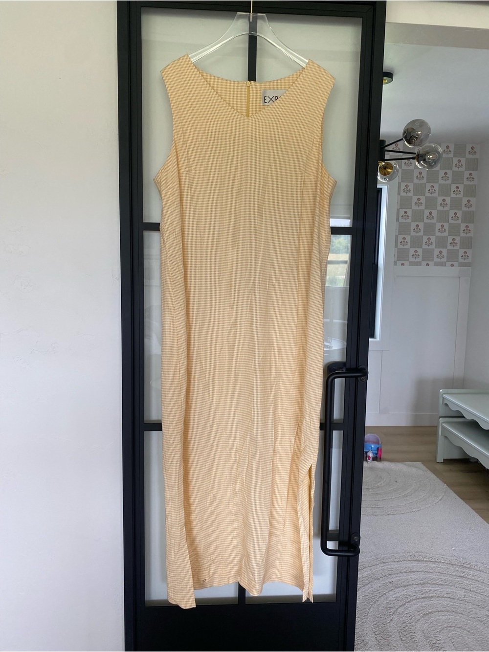 Vtg 80s 90s EXPO Cottagecore Gingham V-Neck Side Slit Size 12 Maxi Dress